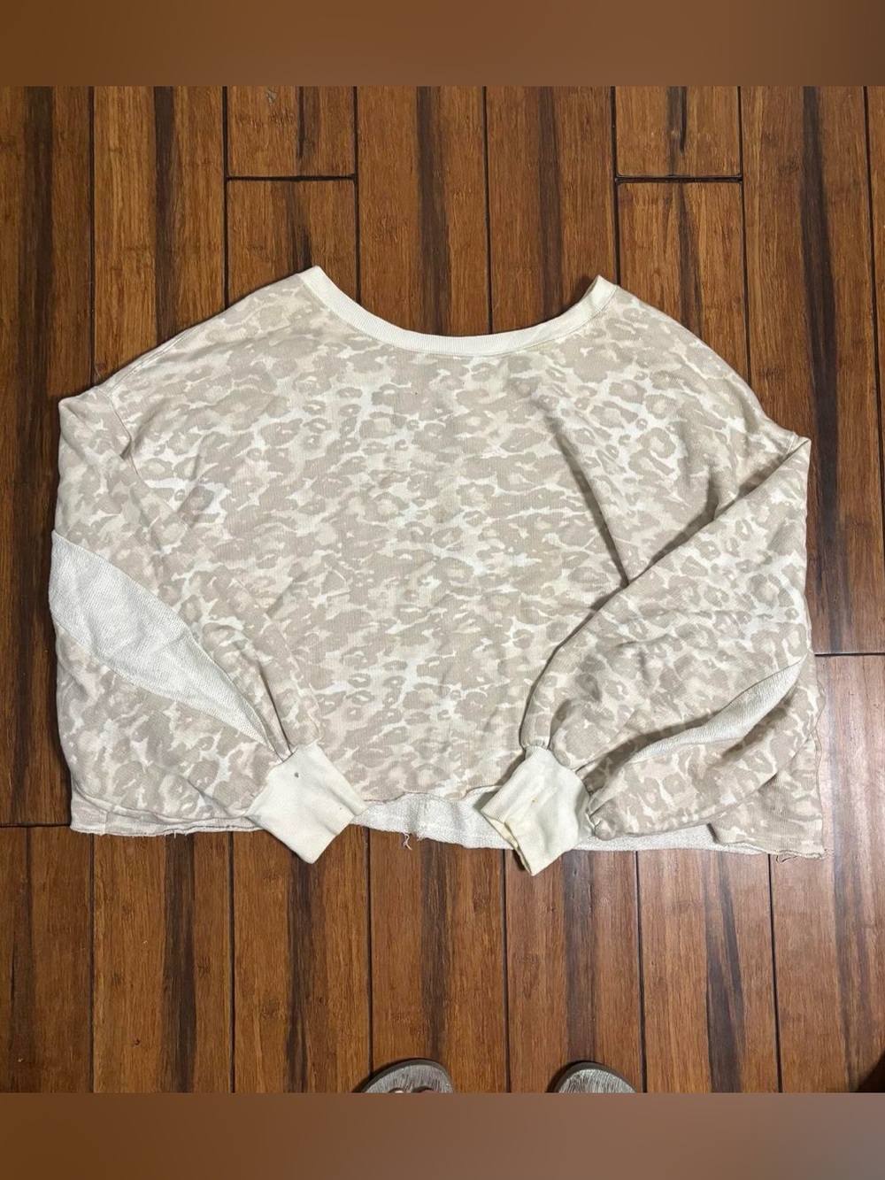 cream & tan leopard print cropped sweatshirt - free people